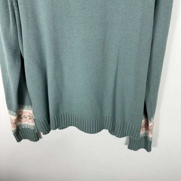 Koret Vintage Sweater Womens L Fair Isle Green Snowflake Nordic Ribbed 1/4 Zip - Picture 9 of 10